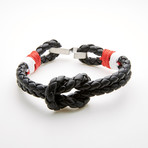 Double Layer Leather Knot Design Hook Bracelet // Red + White + Black