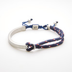 Double Layer Cord Bar Adjustable Slider Bracelet // Navy Blue + White