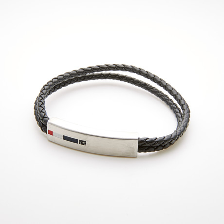 Double Layer Braided Leather Magnetic Bracelet // Black + White