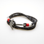 Anchor Hook + Wrapped Cord Multi Layer Bracelet // Red + White + Black