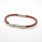Braided Bar Station Magnetic Leather Bracelet // Brown + White