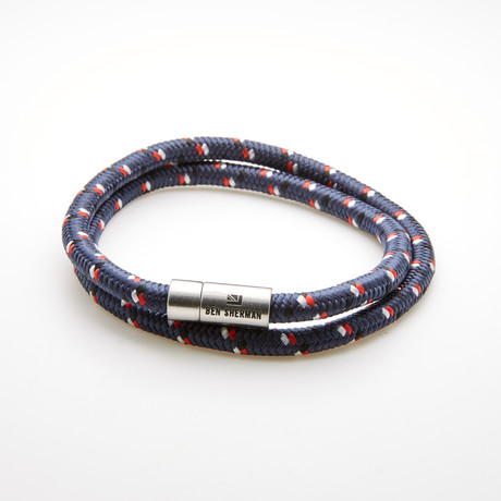 Double Cord Magnetic Bracelet // Navy + Red + White