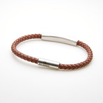 Braided Bar Station Magnetic Leather Bracelet // Brown + White