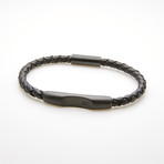 Braided Bar Station Magnetic Leather Bracelet // Black