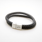 Braided Double Layer Magnetic Leather Bracelet // Black + White