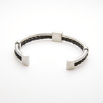 Braided Leather Banded Open Cuff Bracelet // Black + White