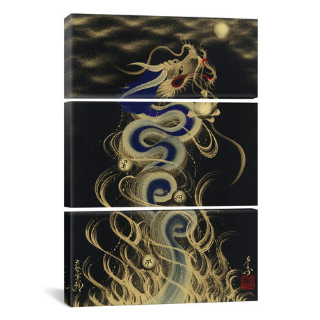 Flying Blue Dragon To The Moon // Triptych