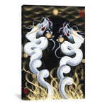 Rising Twin White Dragon To The Moon // One-Stroke Dragon (18"W x 26"H x 0.75"D)