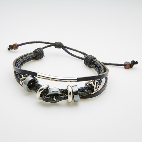 Hematite + Leather Bracelet // Black