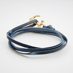Multi-Wrap Leather Bracelet + Golden Anchor // Navy