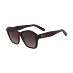 Ferragamo // Modified Rectangle Sunglasses // Striped Red + Brown Red