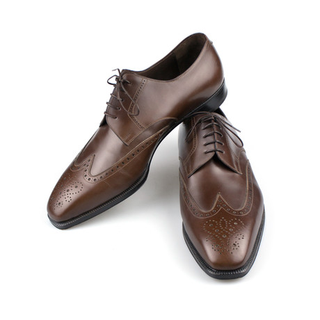 Brioni // Leather Brogue Pattern Oxford Dress Shoes V1 // Brown (US: 9)