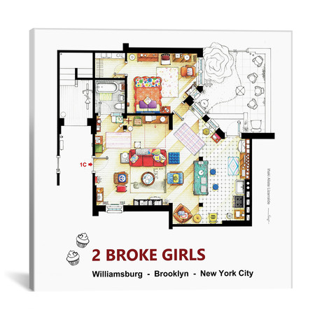 Apartment From 2 Broke Girls (18"W x 18"H x 0.75"D)