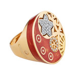 Nouvelle Bague India Preziosa 18k Rose Gold Diamond + Red Enamel Ring // Ring Size: 8.5