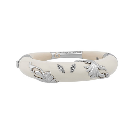 Nouvelle Bague Foglie d' Acanto 18k White Gold Diamond + White Enamel Bangle Bracelet