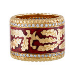 Nouvelle Bague Foglie d'Acanto 18k Yellow Gold Diamond + Red Enamel Ring // Ring Size: 7
