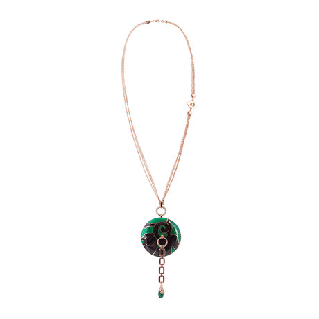 Nouvelle Bague Giardini di Boboli 18k Rose Gold Diamond Green + Black Enamel Pendant Necklace // Necklace Length: 22"