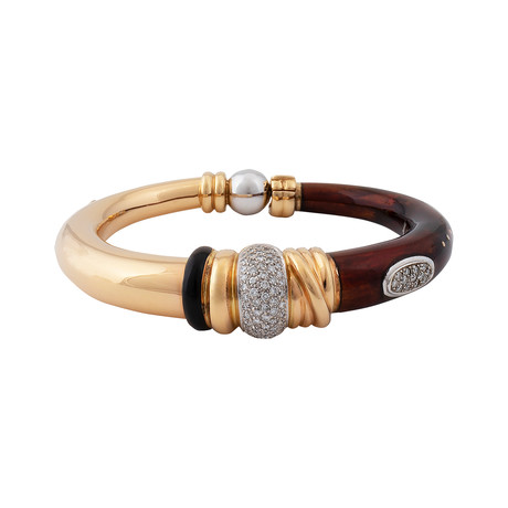 Nouvelle Bague Kenya 18k Two-Tone Gold Diamond + Red Enamel Bangle Bracelet