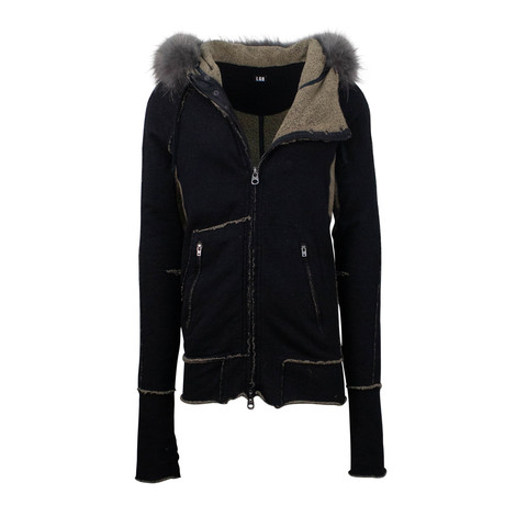 L.G.B. // Fur Hood Cotton Blend Zip Up Parka Jacket V1 // Black (XXS)