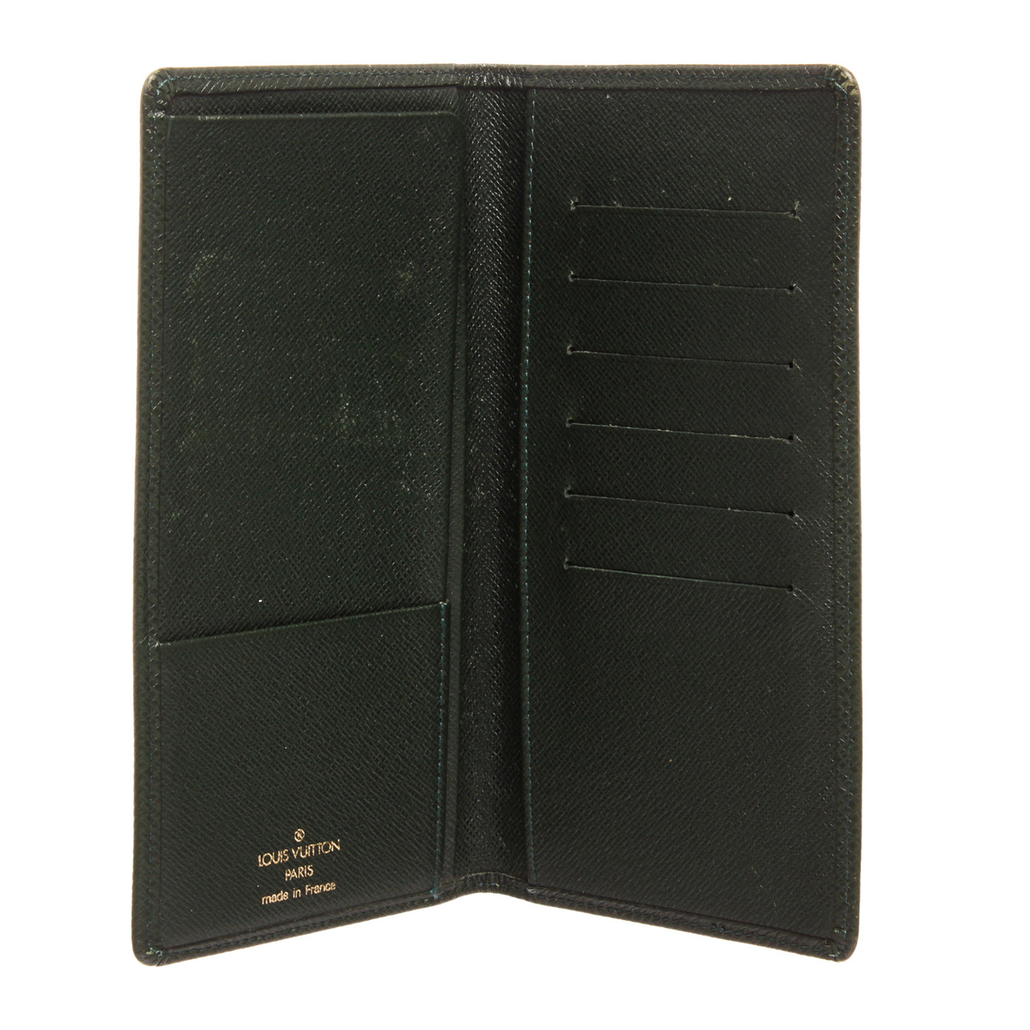 Louis Vuitton // 2002 Green Taiga Leather Checkbook Cover Wallet ...