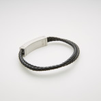 Curved Bar + Braided Leather Double Stranded Magnetic Bracelet // Black + White
