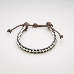 Braided Leather Adjustable Slider Bracelet // Ivory + Black