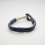 Cord + Leather Double Stranded Magnetic Bracelet // Blue + White