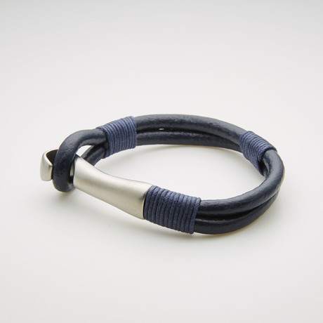 Cord + Leather Double Stranded Magnetic Bracelet // Blue + White