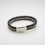 Curb Chain + Braided Leather Magnetic Bracelet // Black + White