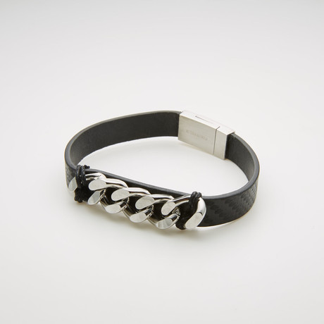 Curb Chain Station + Leather Magnetic Bracelet // Black + White