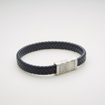 Woven Leather Magnetic Bracelet // Blue + White