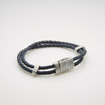 Willowbird // Double Stranded Braided Leather Bracelet // Navy Blue + White