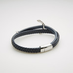 Anchor + Braided Leather Double Stranded Magnetic Bracelet // Navy Blue