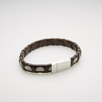 X Design Leather + Wire Magnetic Bracelet // Brown + White