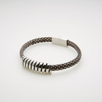 Spiral Design + Braided Leather Magnetic Bracelet // Brown + White