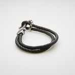 Anchor Hook + Braided Leather Bracelet // Black + White