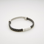 Wheat Link + Braided Leather Magnetic Bracelet // Black + White