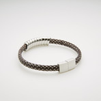 Spiral Design + Braided Leather Magnetic Bracelet // Brown + White