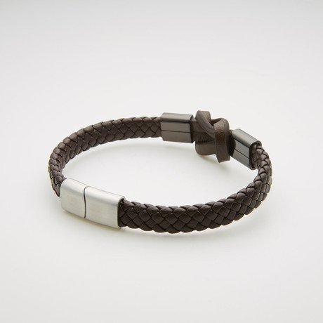 Knot Design Woven Leather Magnetic Bracelet // Brown + Black + White