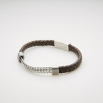 Wheat Link + Braided Leather Magnetic Bracelet // Brown + White