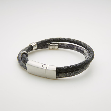 Snake Print Double Stranded Magnetic Bracelet // Blue + Black