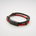 Snake Print Double Stranded Magnetic Bracelet // Red + Black