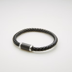 Braided Leather + Rondelle Beaded Magnetic Bracelet // Black + White