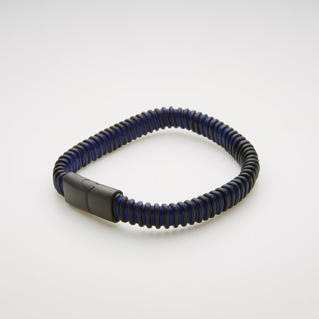 Leather + Cord Wrapped Magnetic Bracelet // Blue + Black