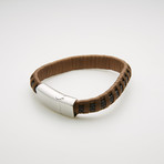 Magnetic Leather Cord Bracelet // Brown + Black + White