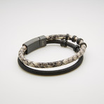 Snake Print Double Stranded Magnetic Bracelet // Black