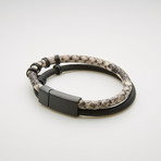 Snake Print Double Stranded Magnetic Bracelet // Black