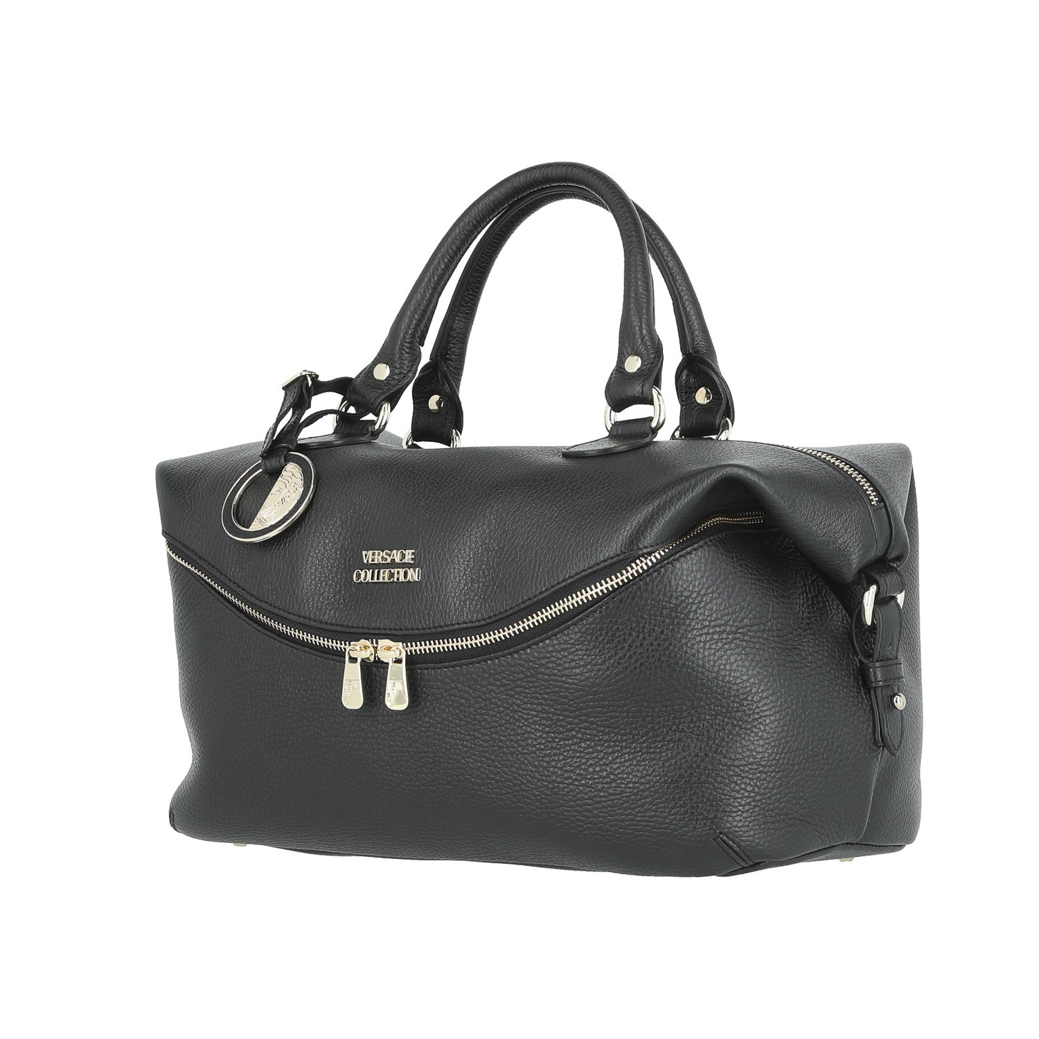 Pebbled Leather Medium Top-Handle Bag V1 // Black - Versace Collection ...