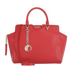 Pebbled Leather Medium Satchel Bag // Red