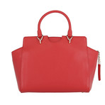 Pebbled Leather Medium Satchel Bag // Red